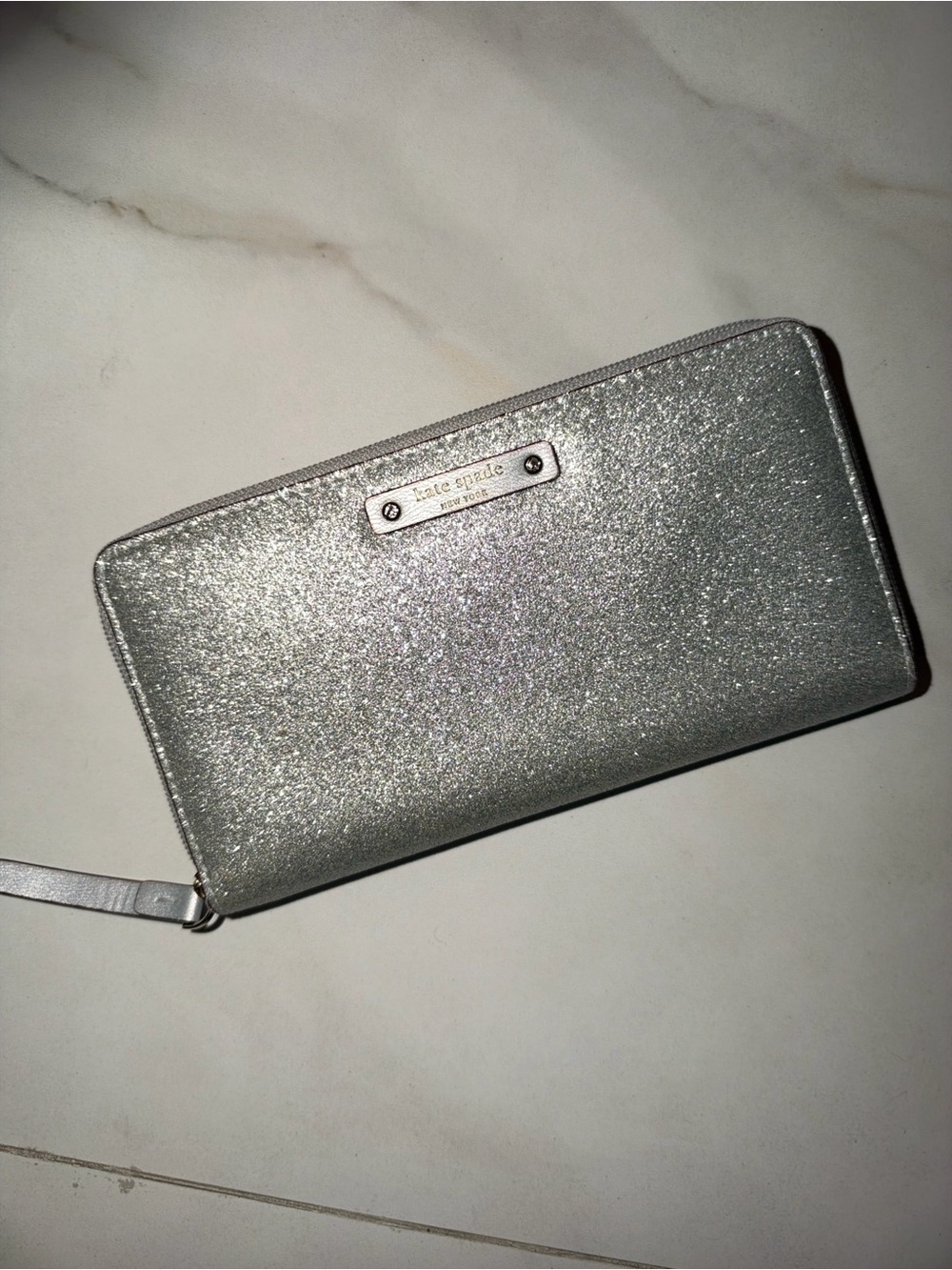 kate spade Silver Glitter Zip Wallet Wristlet